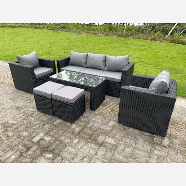 7 Seater Rattan Sofa Coffee Table (Dark Grey Mix)