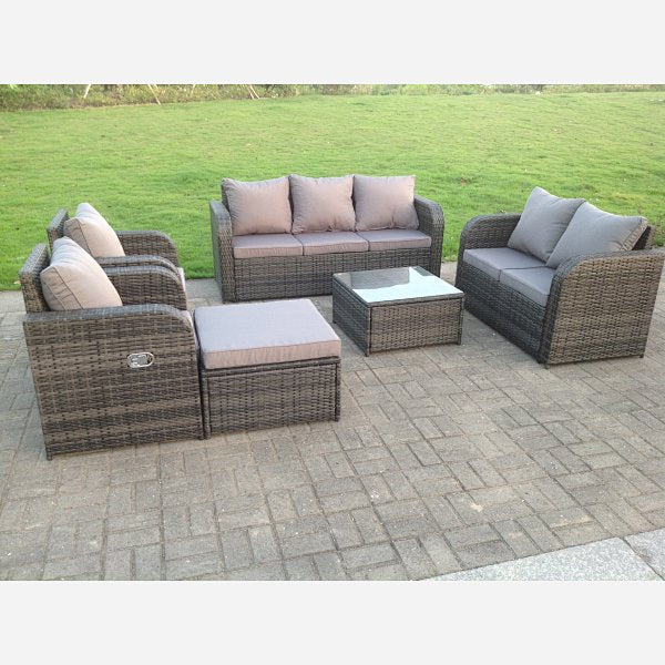 5 Options PE Rattan Modular Sofa Set Reclining Chairs Footstool Coffee Table Garden Furniture