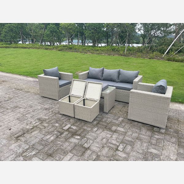 7 Seater Rattan Sofa Coffee Table (Dark Grey Mix)
