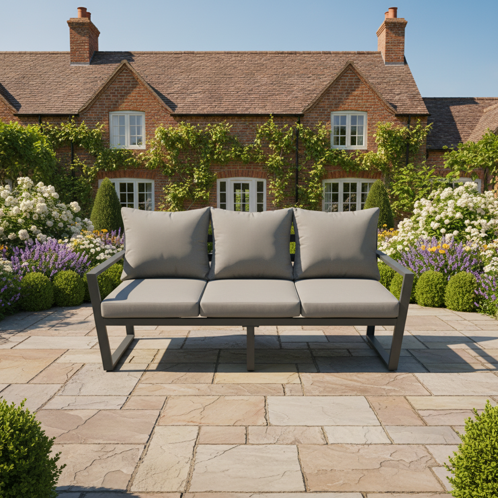 Outdoor Aluminium Garden Furniture Set with Adjustable Rising Lifting Dining Table 3 Seater Sofa 2 Chair Side Table Dark Grey