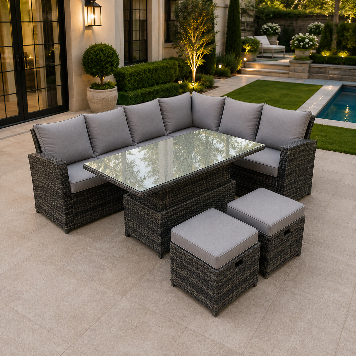 High Back Rattan Garden Furniture Sets Rising Table Dark Grey Mix