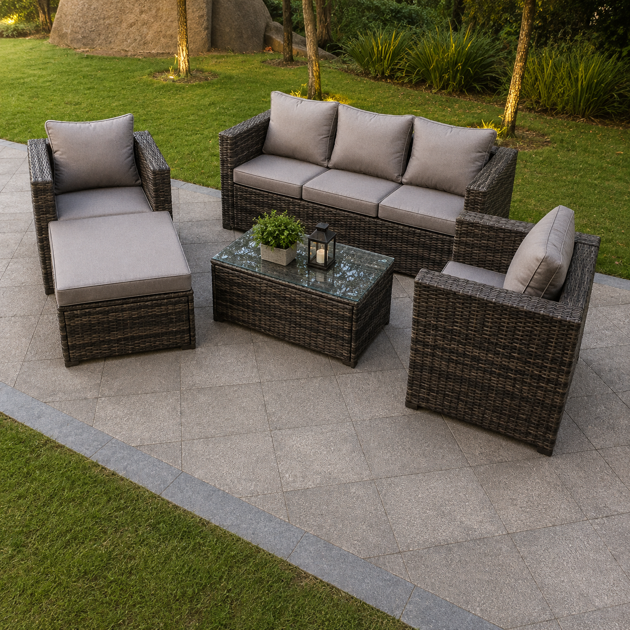 6 seater rattan sofa set coffee table chair set outdoor garden furniture in grey
