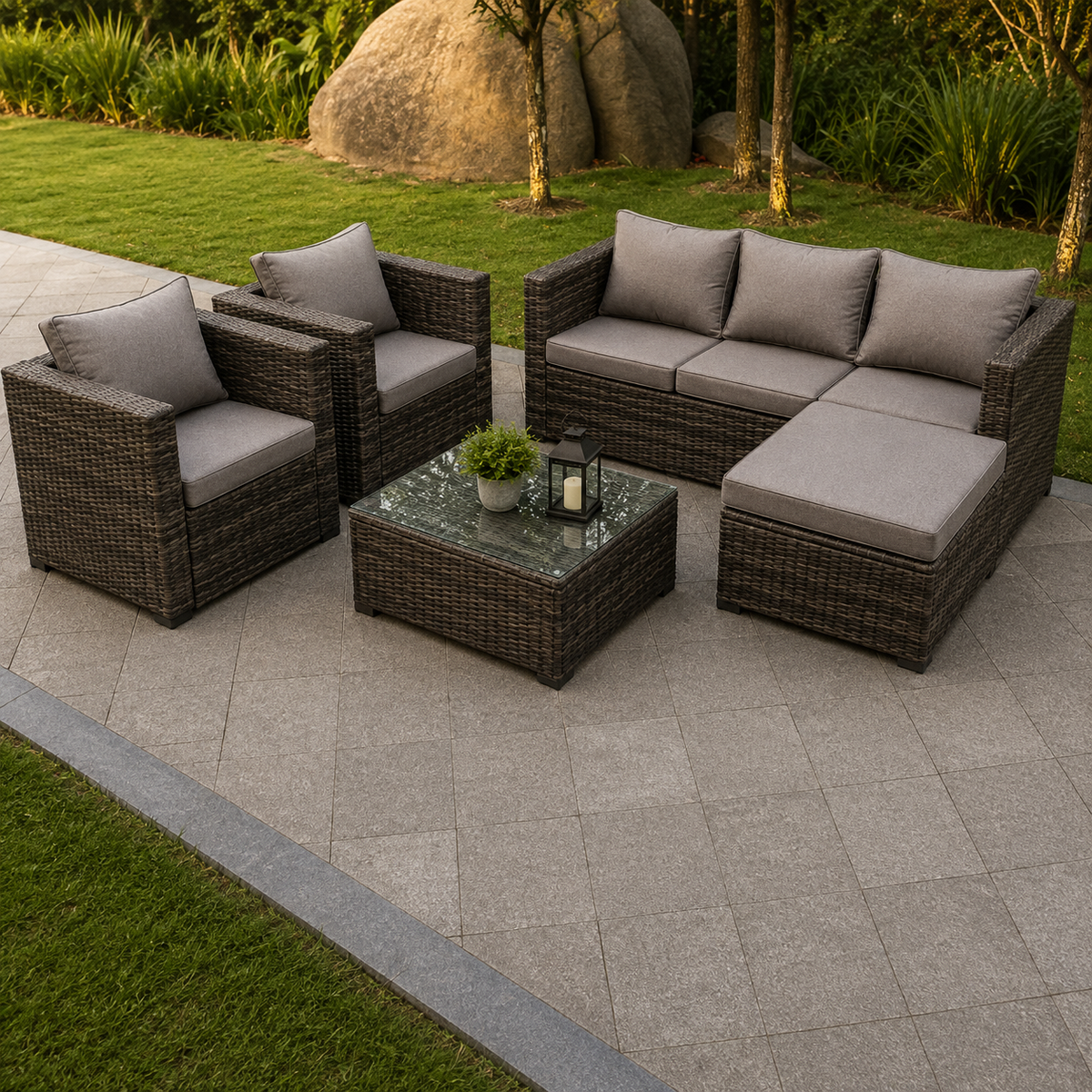 6 seater corner rattan sofa set coffee table outdoor garden furniture patio grey
