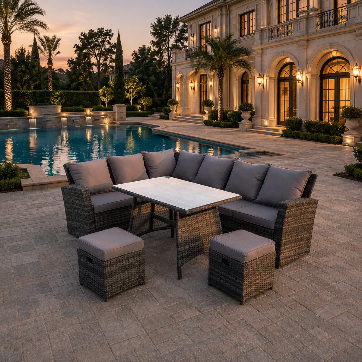 (left corner ) 8 seater mixed dark grey dining sofa set furniture