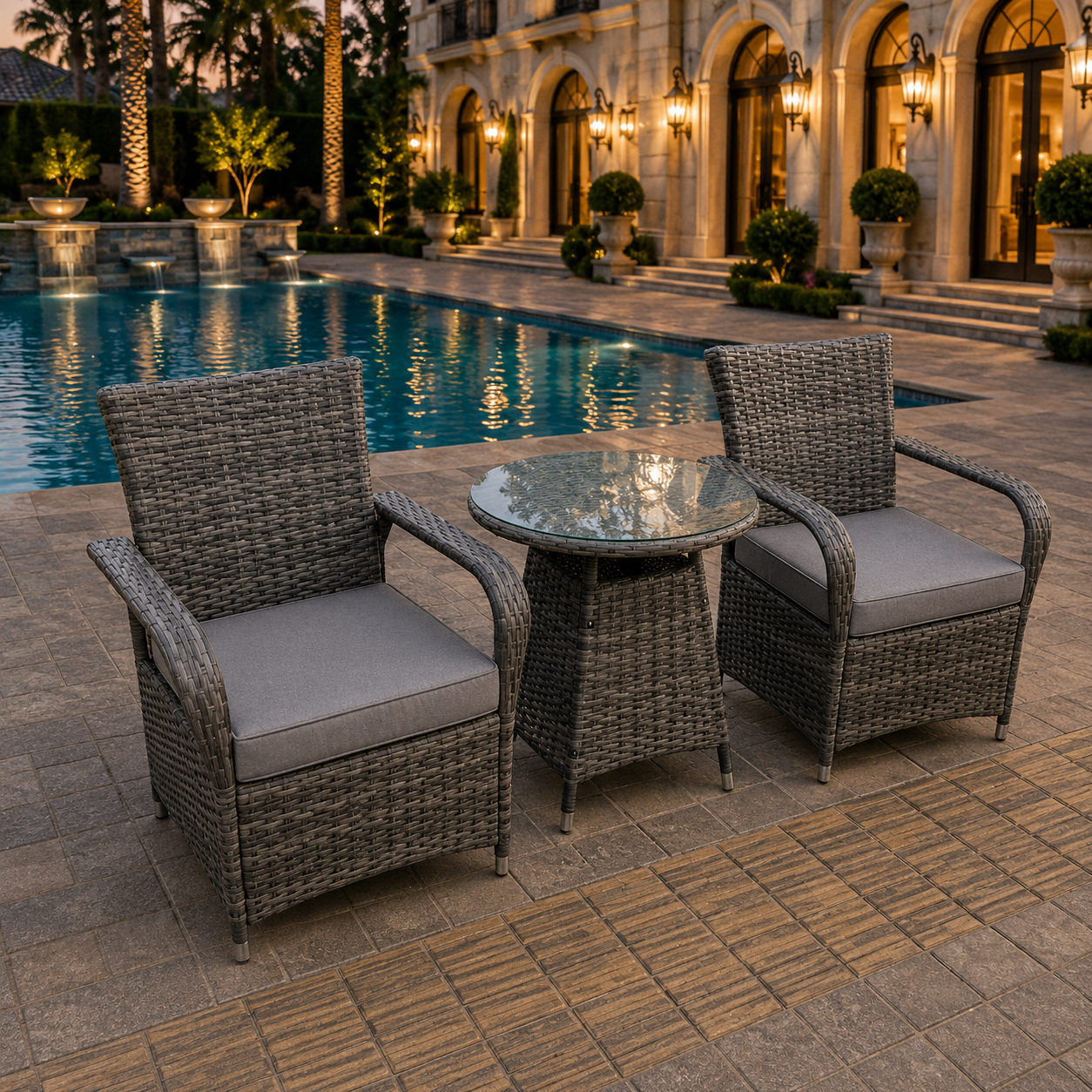 Dark Grey Mix Rattan Garden Furniture Dining Sets Outdoor Patio (four option)