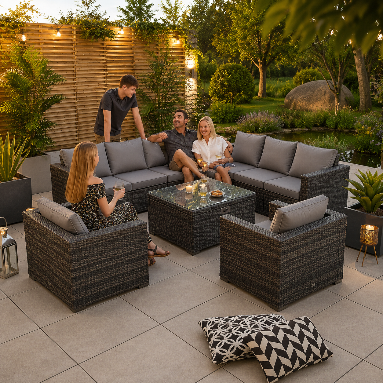8 Seater Grey Rattan Sofa Set Coffee Table Single Chair Outdoor Garden Furniture
