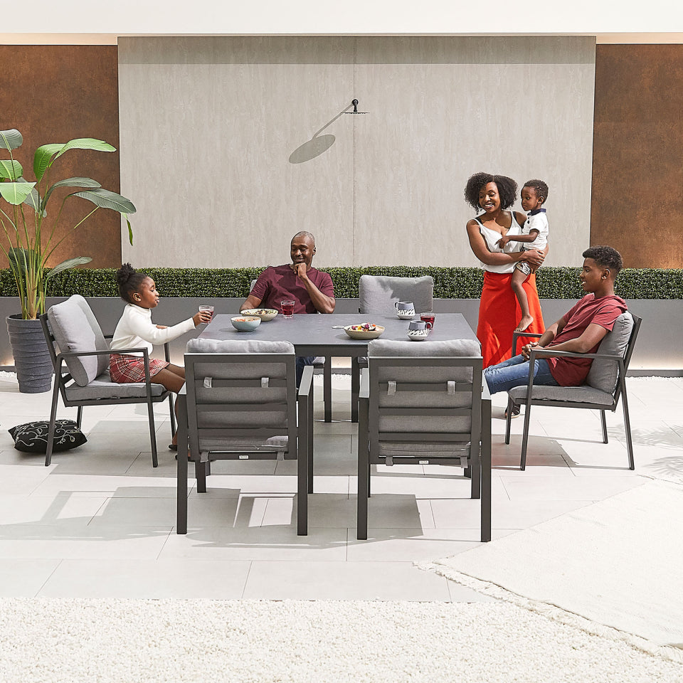 Enna 6 Seat Aluminium Dining Set - Rectangular Table in Graphite Grey