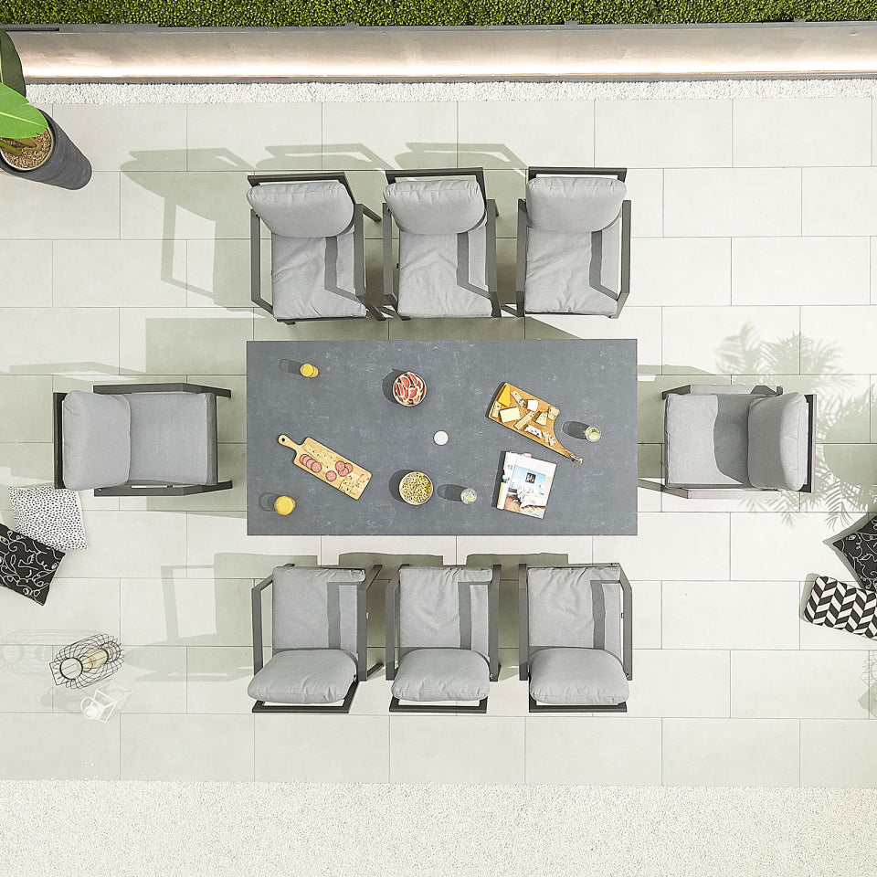 Enna 8 Seat Aluminium Dining Set - Rectangular Table in Graphite Grey