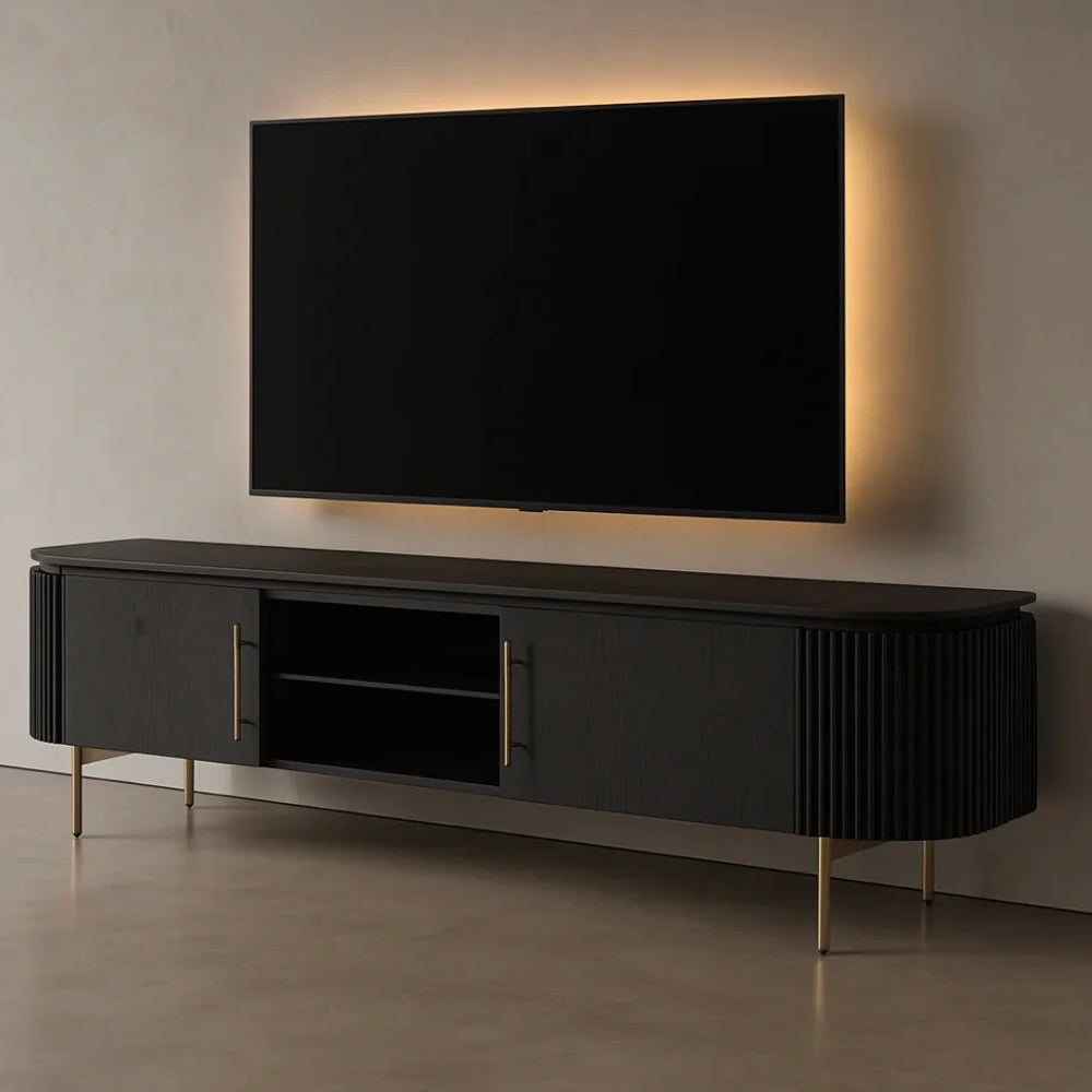 Lantine TV Unit - Black Oak & Brass