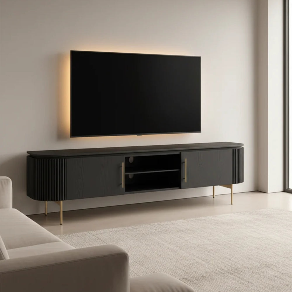 Lantine TV Unit - Black Oak & Brass