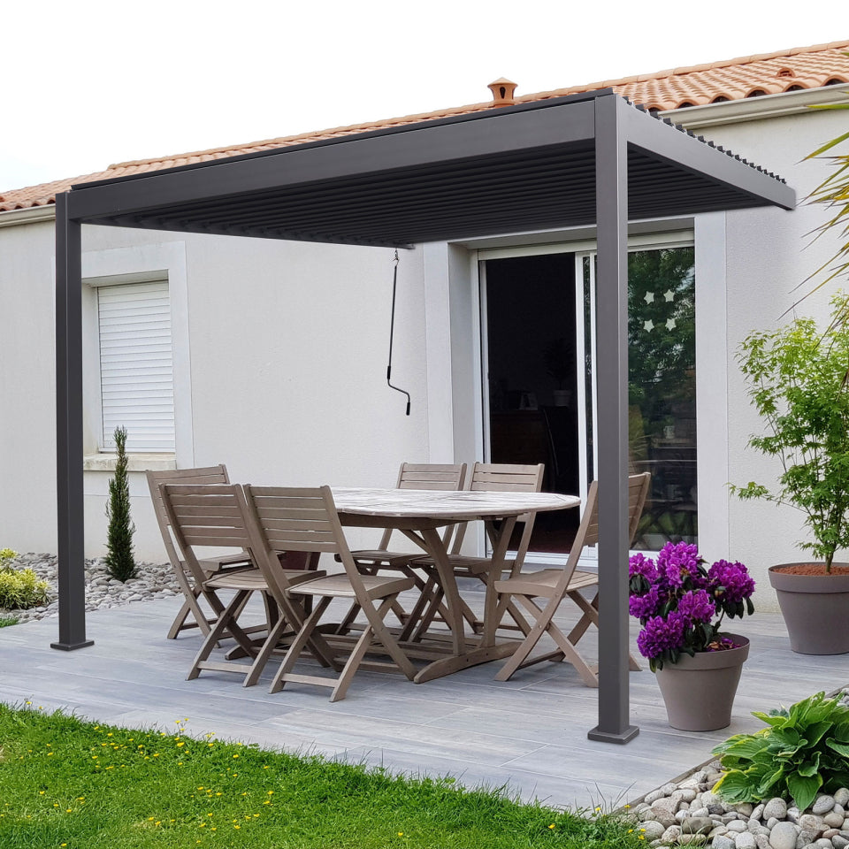 Legacy Aluminium Wall Mounted Pergola - 3.0m x 3.0m in Graphite Grey