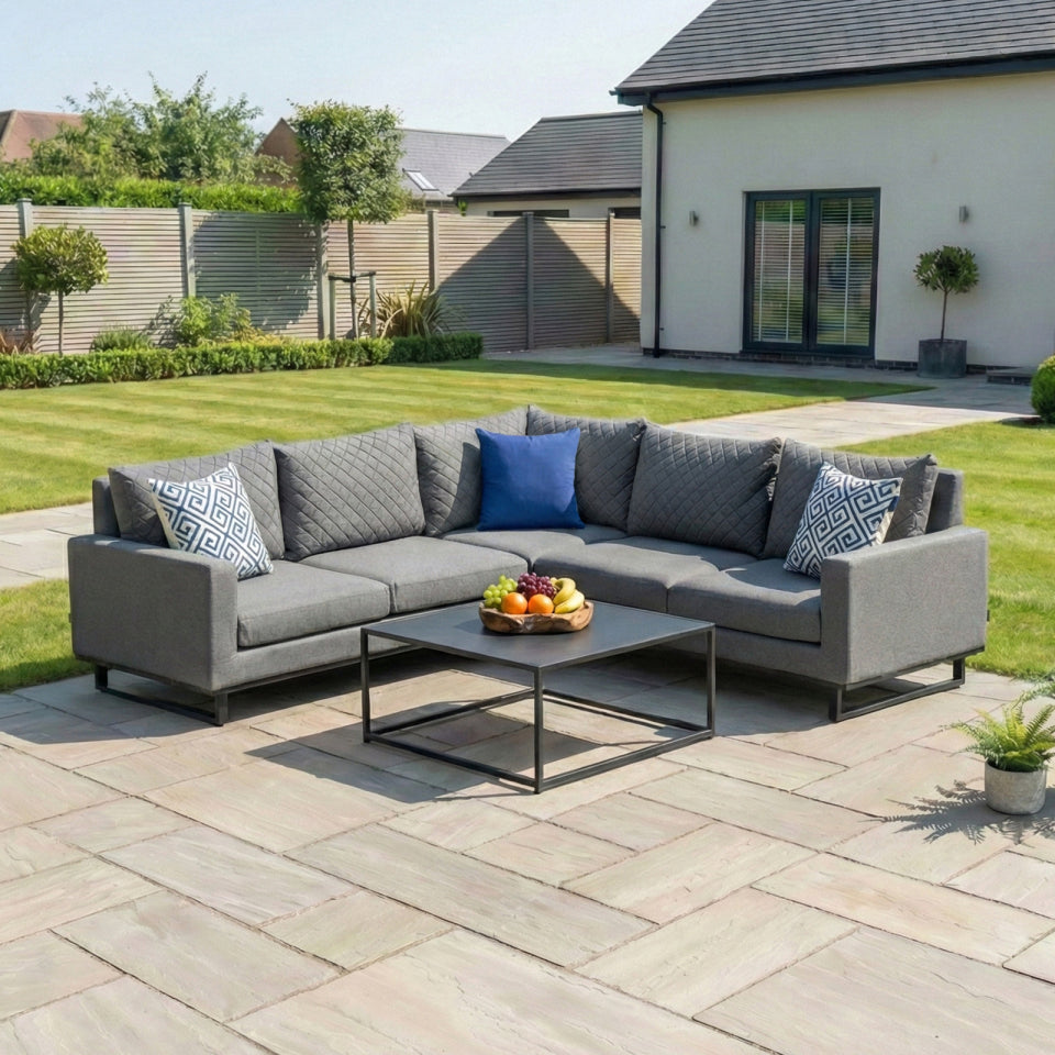 Eclipse Deluxe All Weather Fabric Aluminium Corner Sofa Lounging Set in Ash Grey