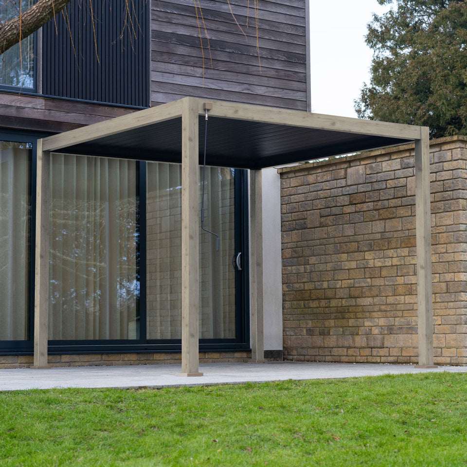 Legacy Aluminium Metal Pergola in Light Oak Look - 3.0m x 3.0m Free Standing