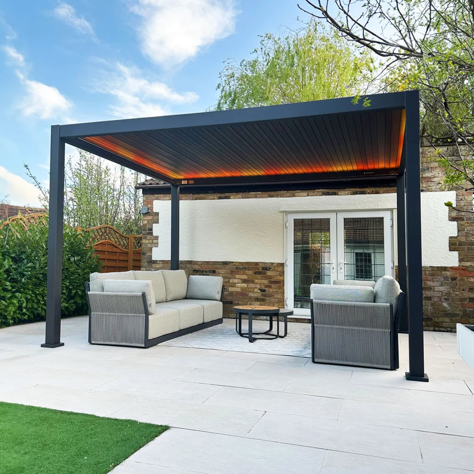 Legacy Plus LED Aluminium Metal Pergola in Graphite Grey - 4.0m x 3.0m Free Standing