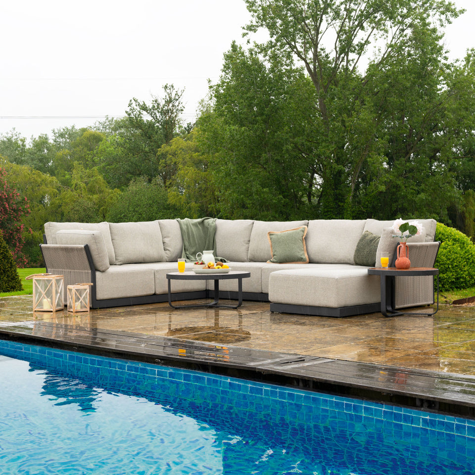 Jude Rope Aluminium Left Handed Large Corner Chaise Sofa Lounging Set in Dove Grey