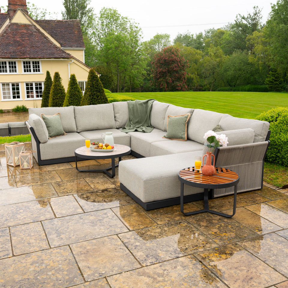Jude Rope Aluminium Left Handed Large Corner Chaise Sofa Lounging Set in Dove Grey