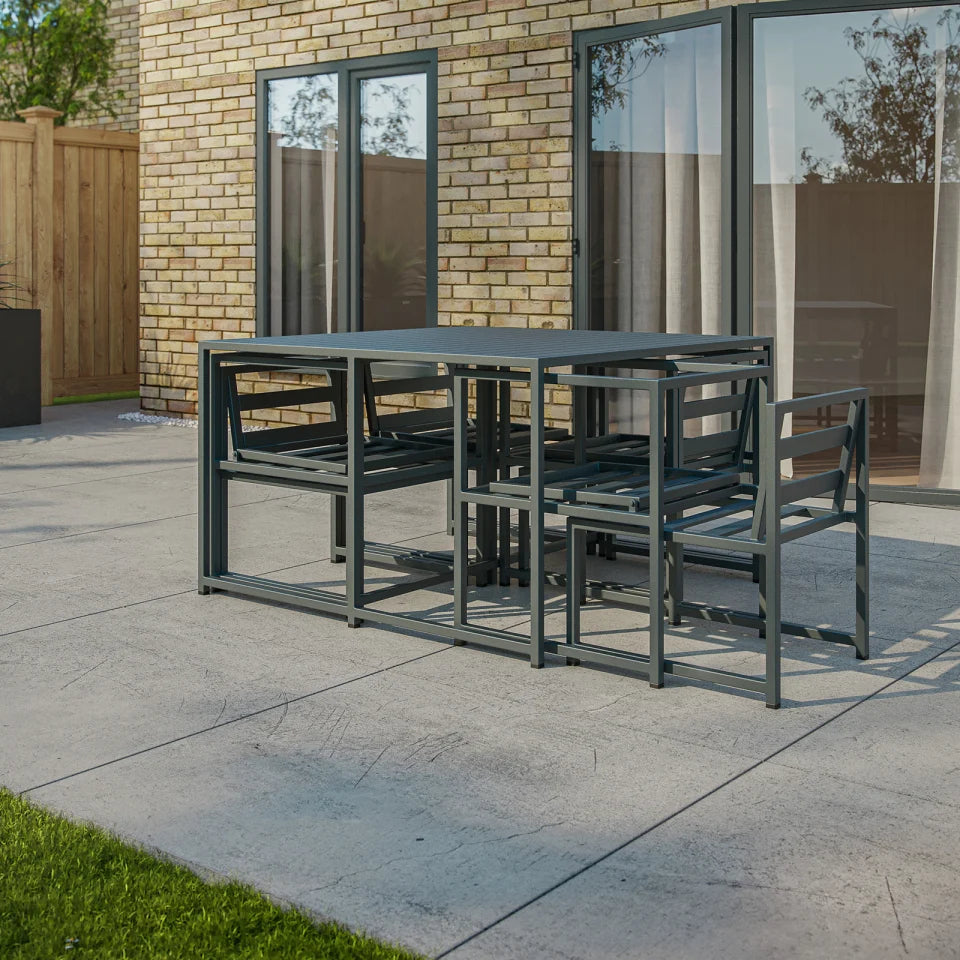 Phoebe 8 Seat Aluminium Cube Dining Set with 4 Chairs and 4 Side Chairs - Square Table in Graphite Grey