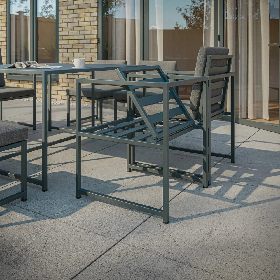 Phoebe 8 Seat Aluminium Cube Dining Set with 4 Chairs and 4 Side Chairs - Square Table in Graphite Grey