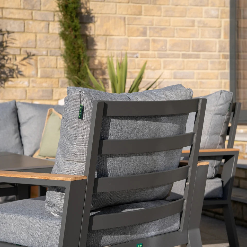 Felix L-Shaped Corner Aluminium Wood Lounge Dining Set - Rising Table in Graphite Grey