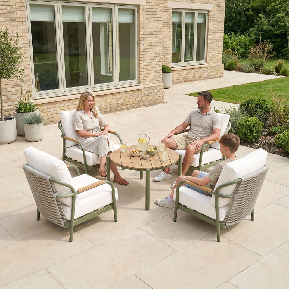 Ashley 4 Seat Rope Aluminium Dining Set - Round Table in Green