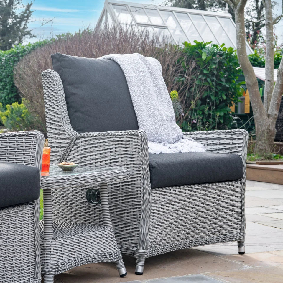 Talia Rattan Grande 3 Piece Reclining Lounging Set in White Wash