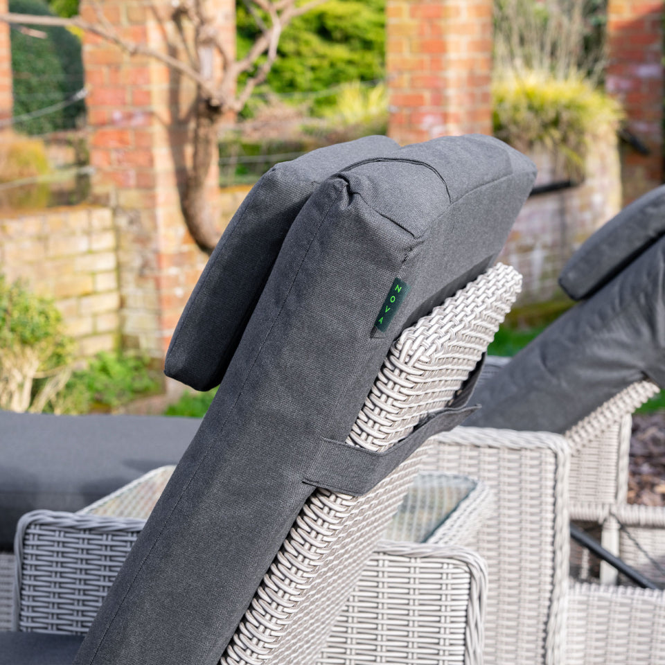 Talia Rattan Grande Reclining Sun Lounger Set of 2 and Side Table in White Wash