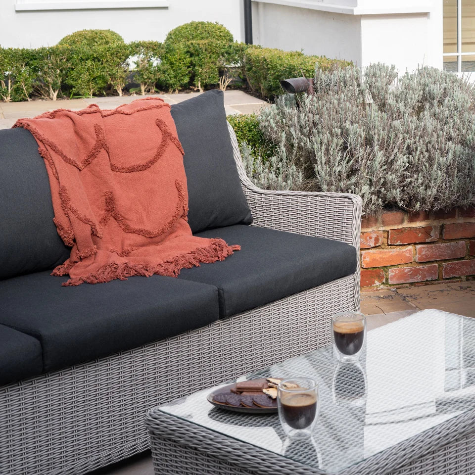 Talia Rattan 3 Seater Sofa Suite Lounging Set in White Wash