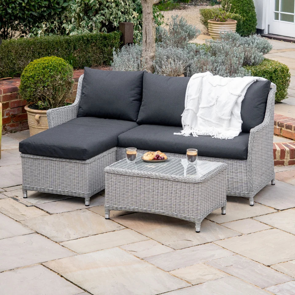 Talia Rattan 3 Seater Chaise Sofa Lounging Set in White Wash