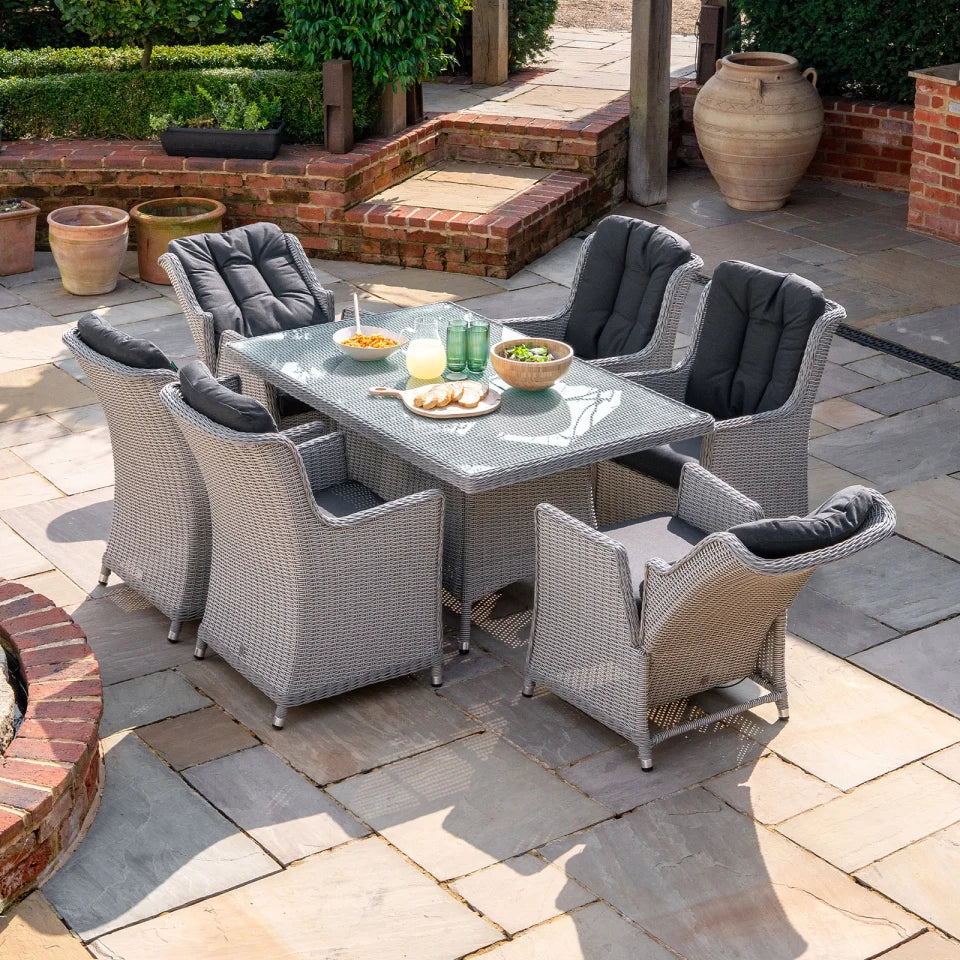 Talia 6 Seat Rattan Dining Set - Rectangular Table in White Wash