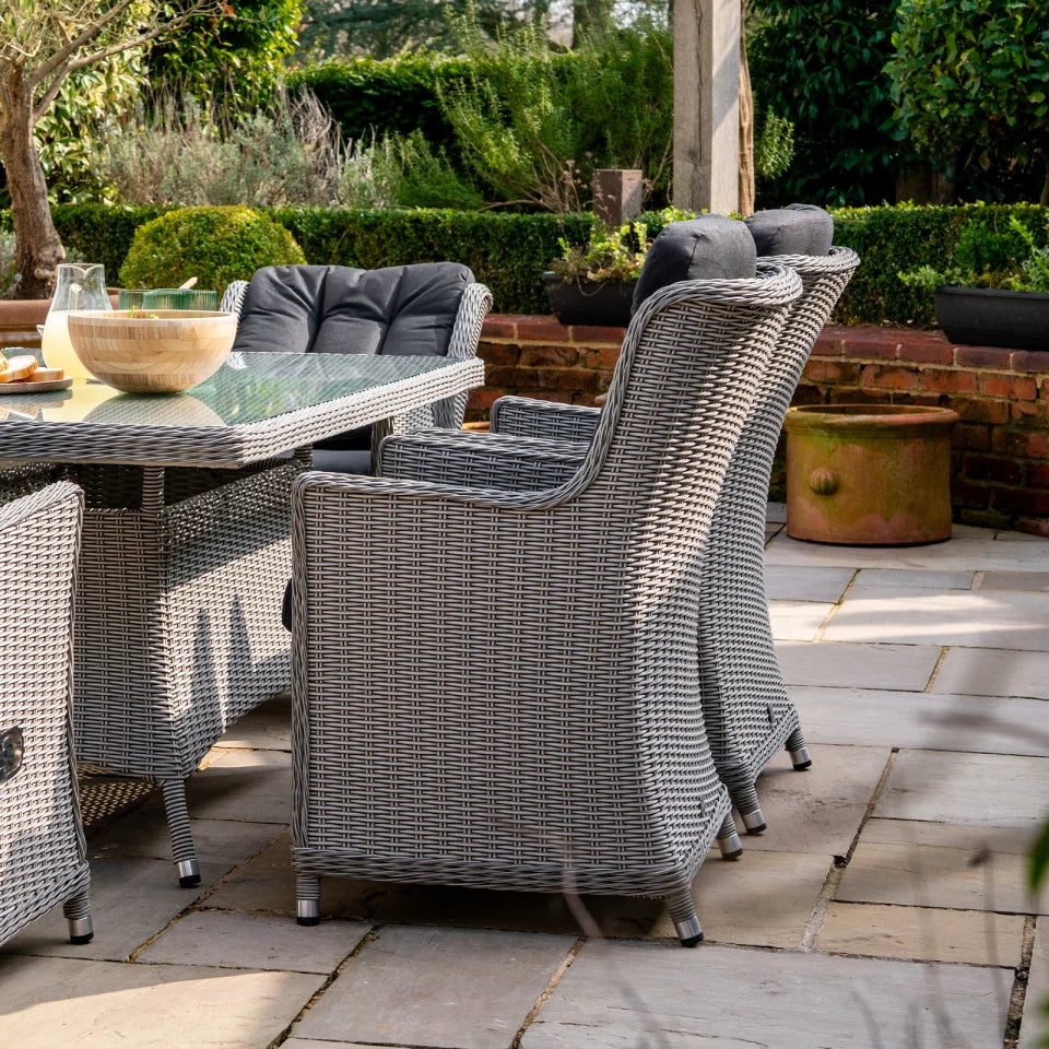 Talia 6 Seat Rattan Dining Set - Rectangular Table in White Wash