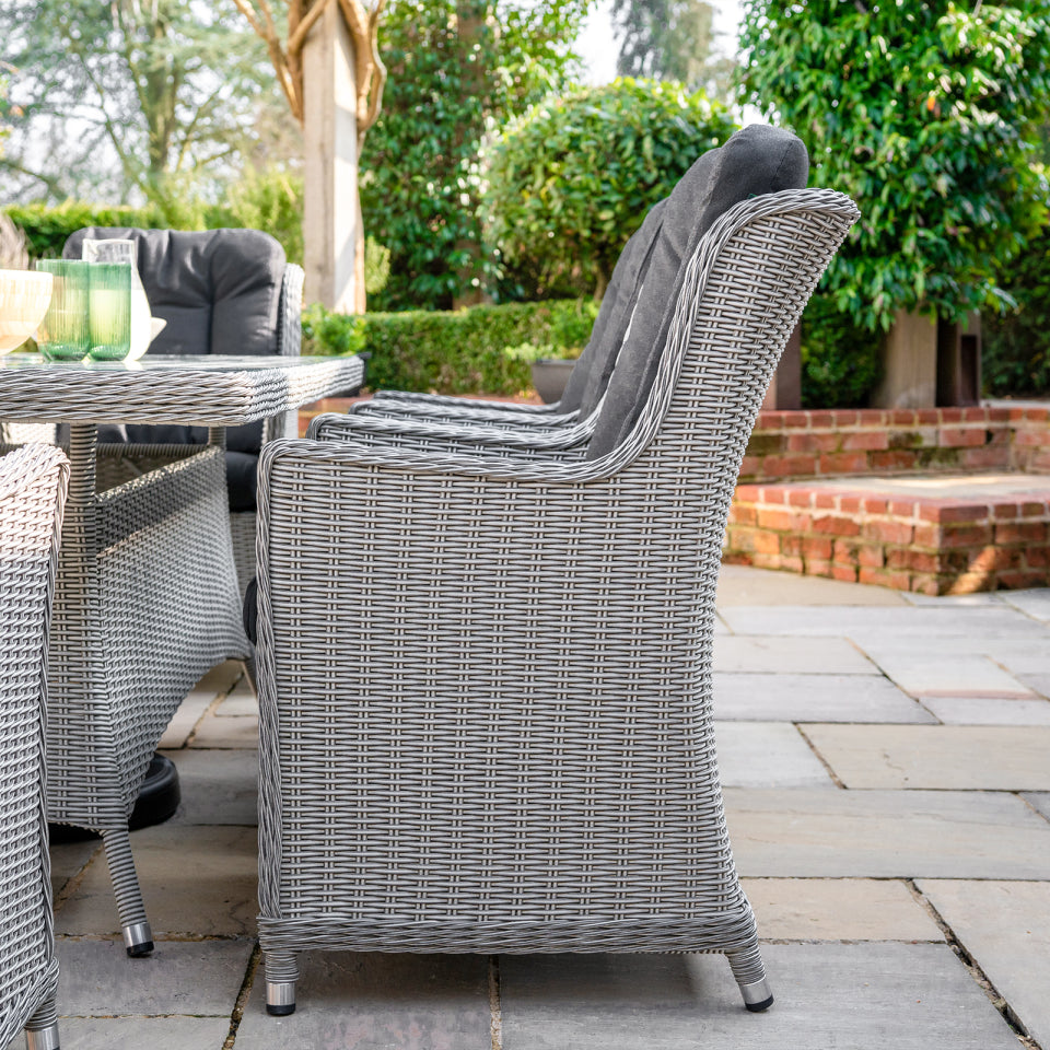 Talia 8 Seat Rattan Reclining Dining Set - Rectangular Table in White Wash