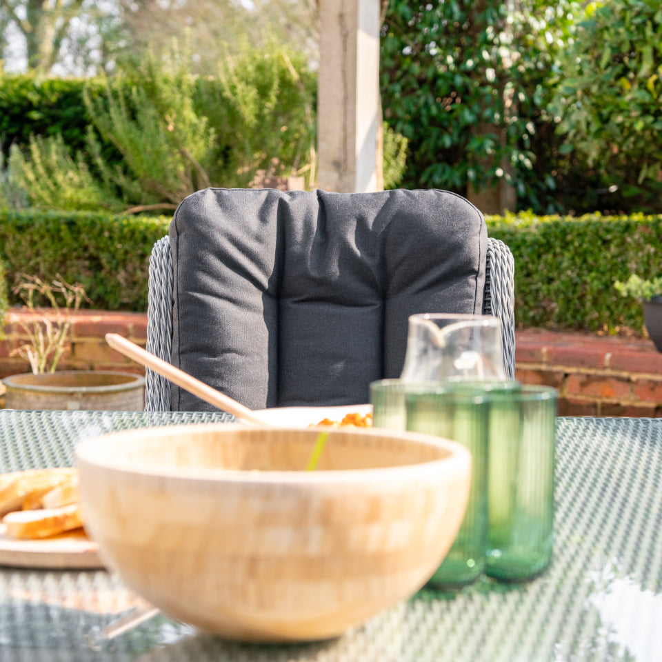 Talia 8 Seat Rattan Reclining Dining Set - Rectangular Table in White Wash