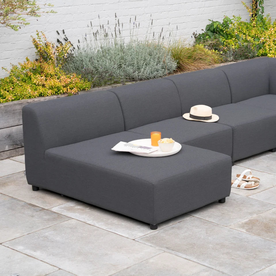 Casey All Weather Fabric Aluminium L-Shape Corner Sofa Lounging Set in Charcoal Grey