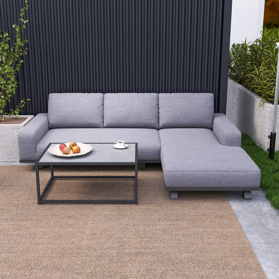 Tranquility All Weather Fabric Aluminium 3 Seater Chaise Sofa Lounging set in Ash Grey
