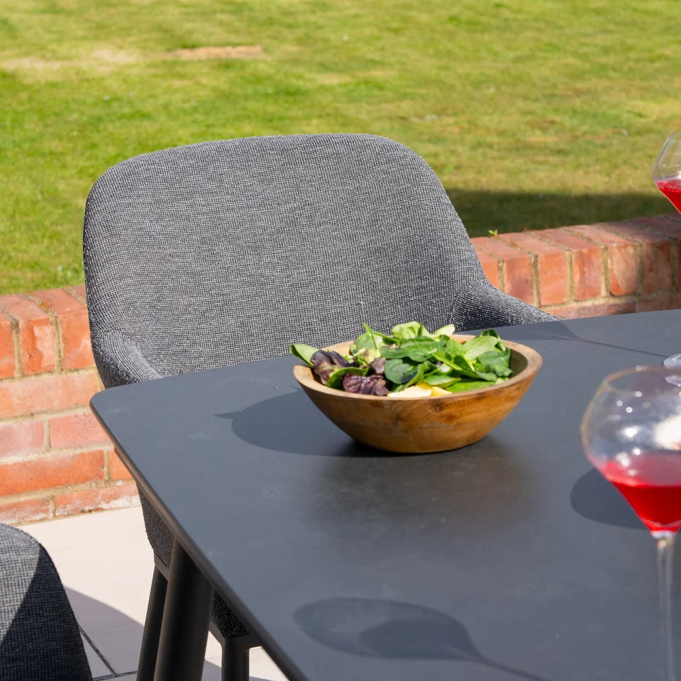 Ally 6 Seat All Weather Fabric Aluminium Dining Set - Rectangular Table in Graphite Grey