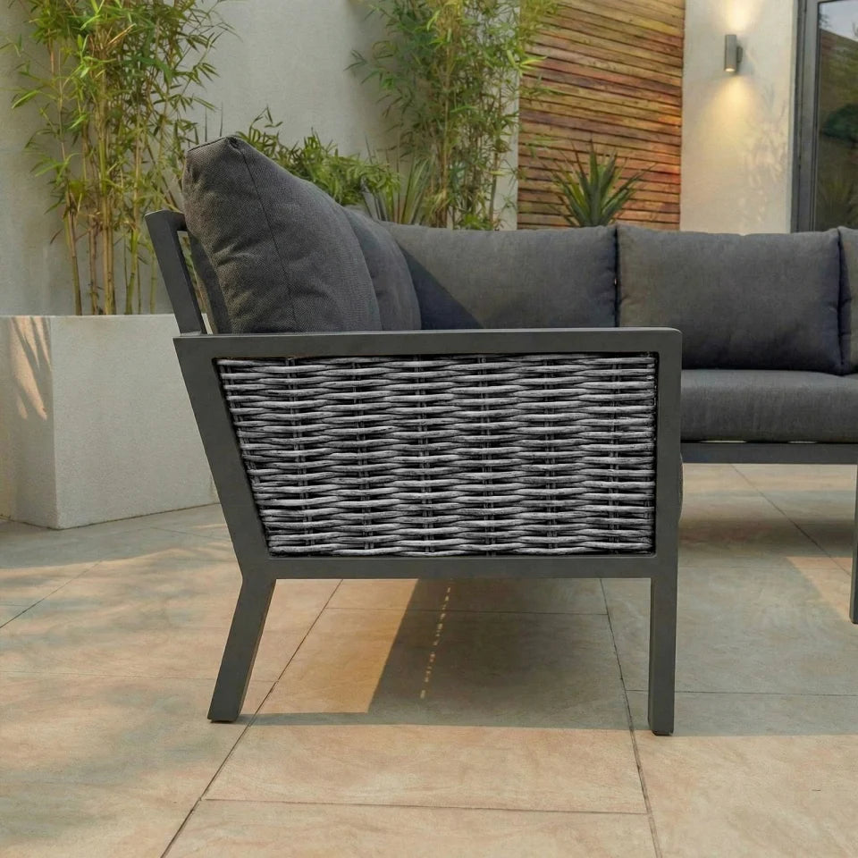 Caleb Rattan Aluminium Corner Sofa Lounging Set in Dapple Grey