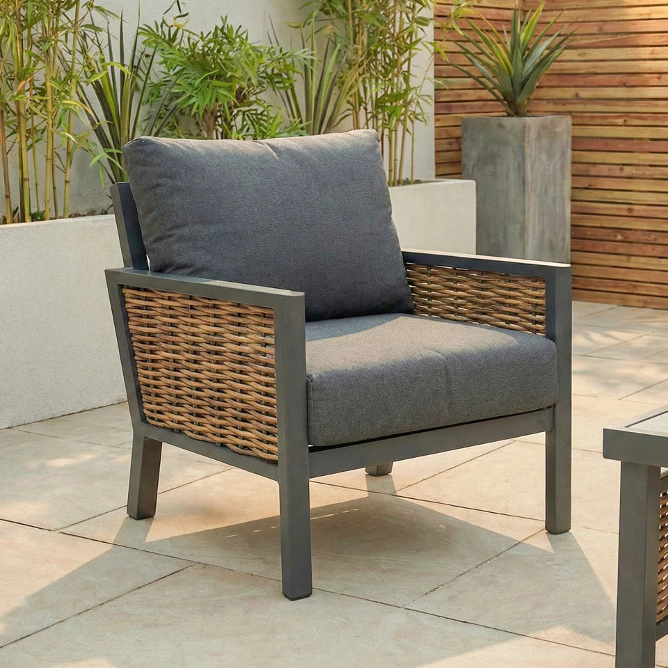 Caleb Rattan Aluminium 2 Seater Sofa Lounging Set in Palomino Beige