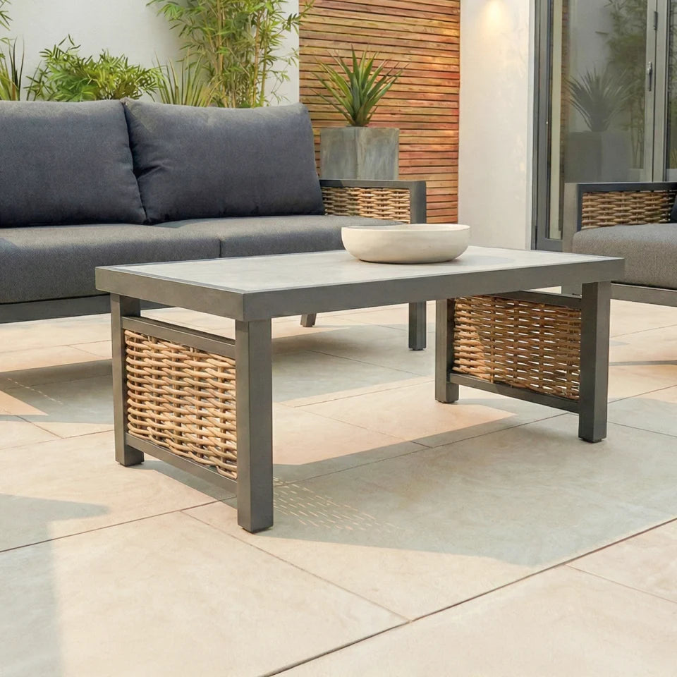 Caleb Rattan Aluminium 2 Seater Sofa Lounging Set in Palomino Beige