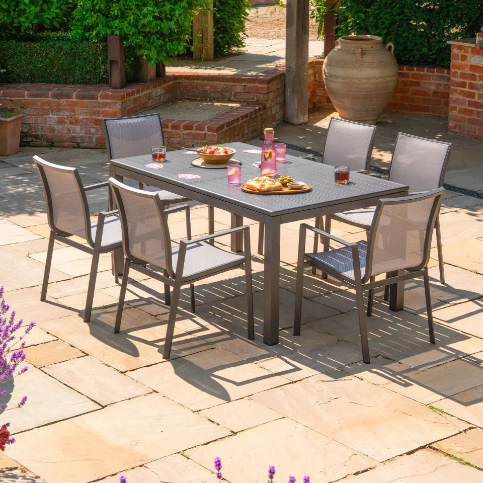 Paloma 6-10 Seat Aluminium Dining Set - Rectangular Extending Table in Graphite Grey