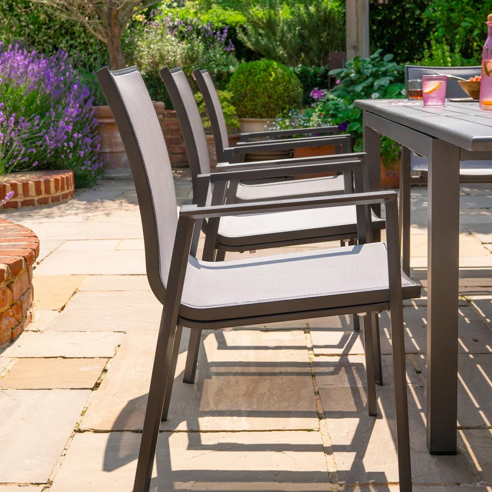 Paloma 6-10 Seat Aluminium Dining Set - Rectangular Extending Table in Graphite Grey