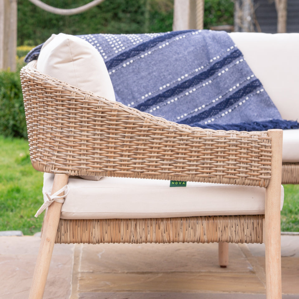 Hailey L-Shaped Corner Rattan Wood Lounge Dining Set with 2 Stools - Left Handed Standard Table in Acorn
