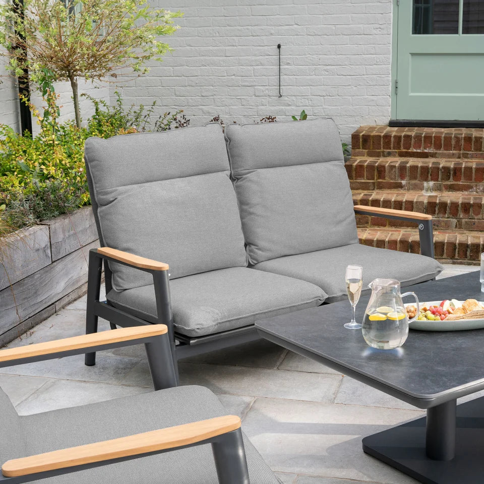 Parker 2 Seater Aluminium Rope Reclining Lounge Dining Set with 2 Armchairs