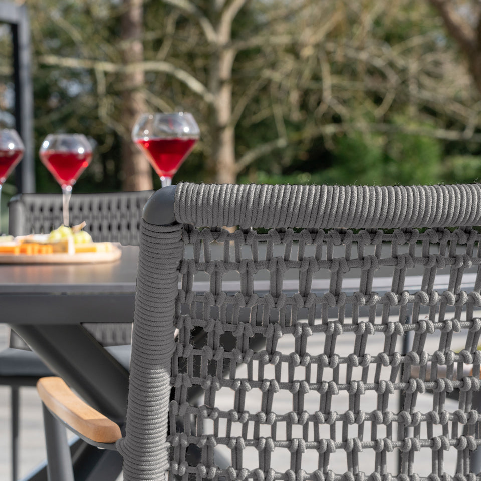 Parker 6 Seat Aluminium Rope Dining Set - Round Table in Graphite Grey