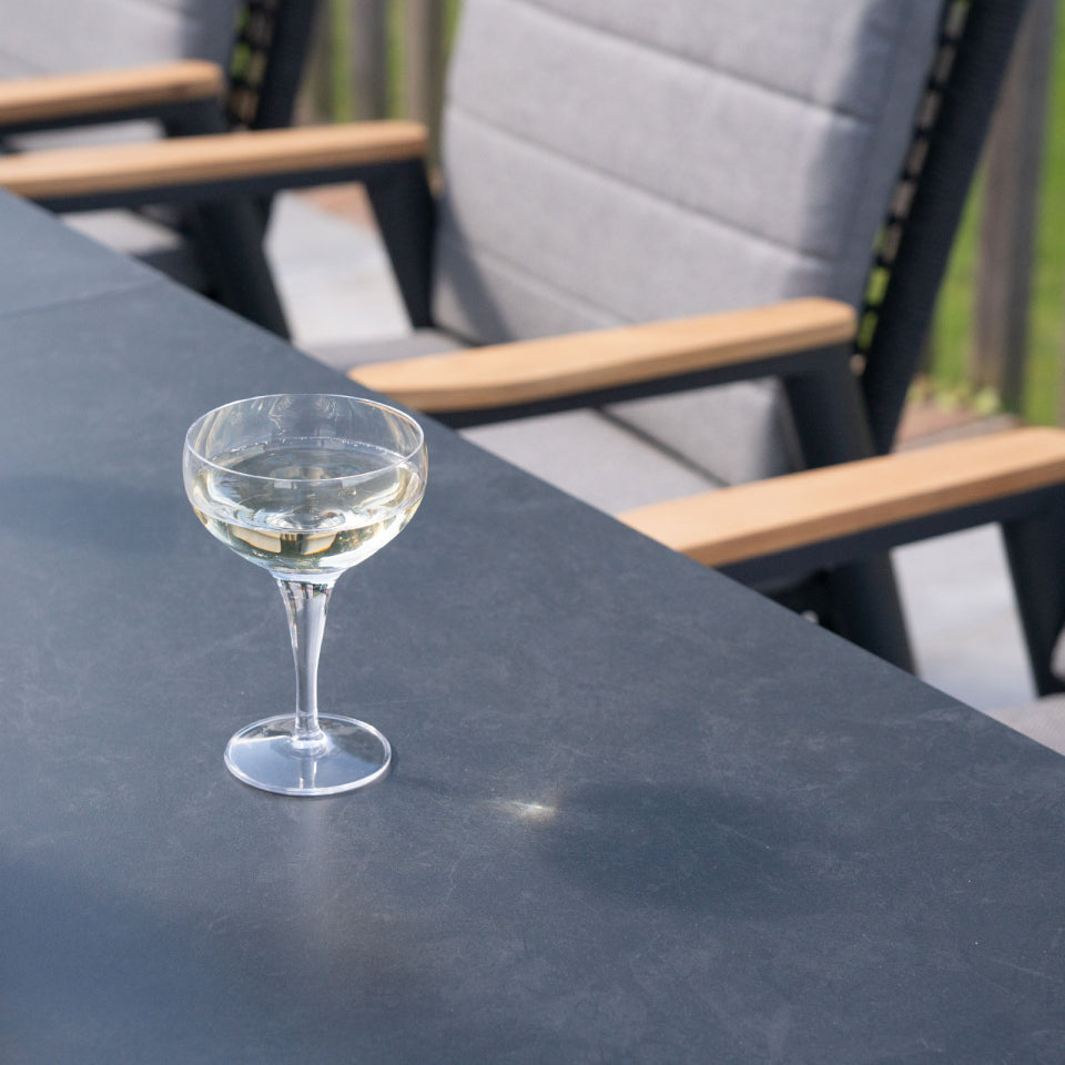 Parker 6-8 Seat Aluminium Rope Reclining Dining Set - Rectangular Extending Table in Graphite Grey
