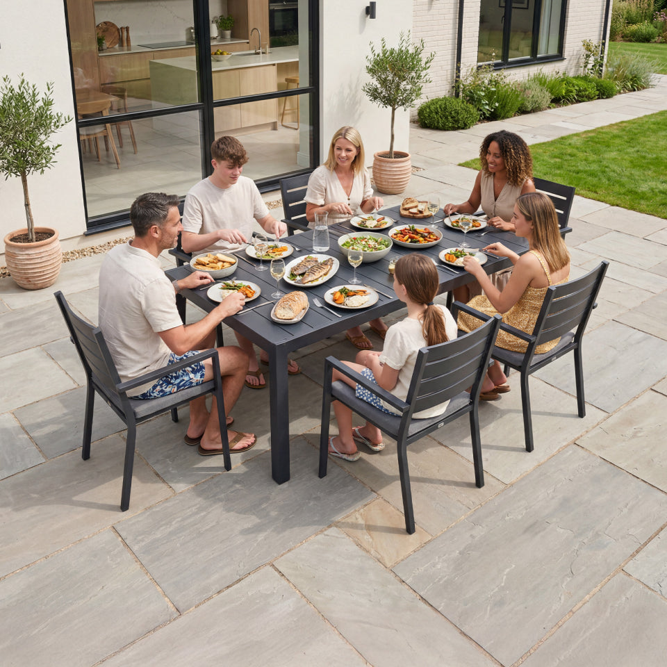 Macey 6 Seat Aluminium Dining Set - Rectangular Table in Graphite Grey