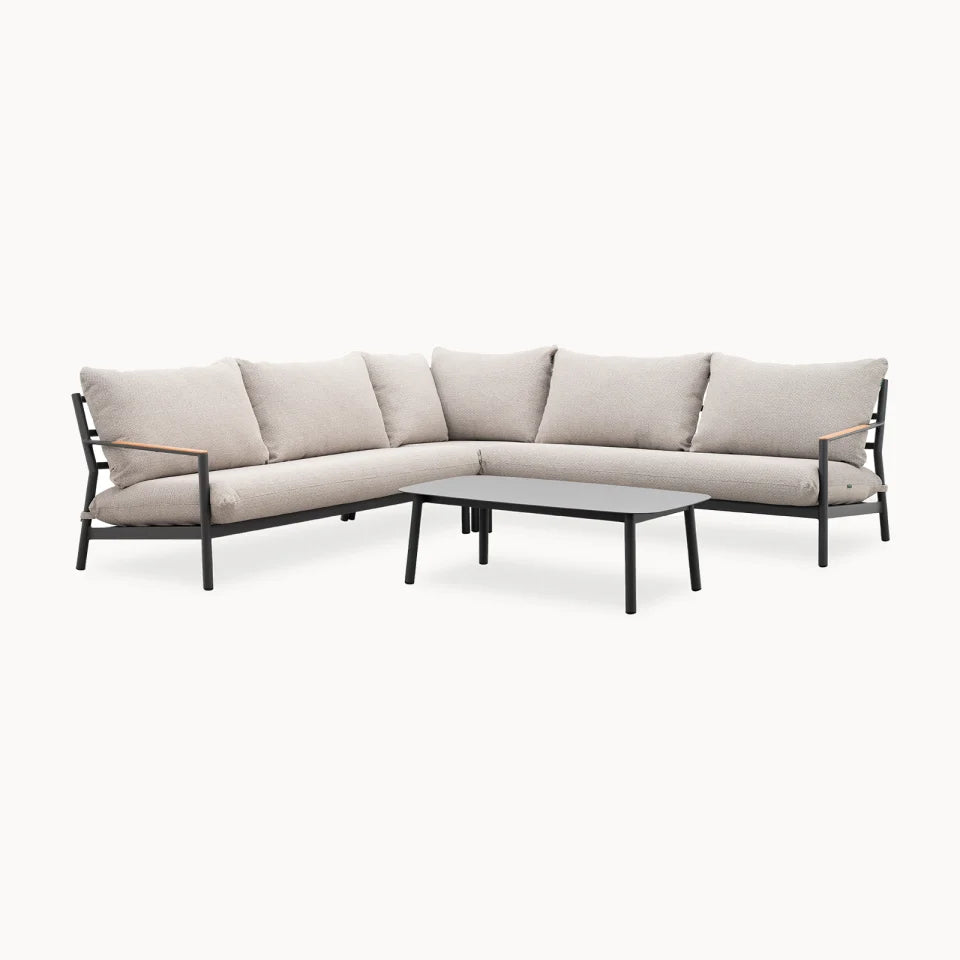 Monti Aluminium Wood Corner Sofa Lounging Set in Graphite Grey