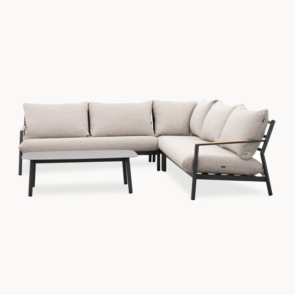 Monti Aluminium Wood Corner Sofa Lounging Set in Graphite Grey