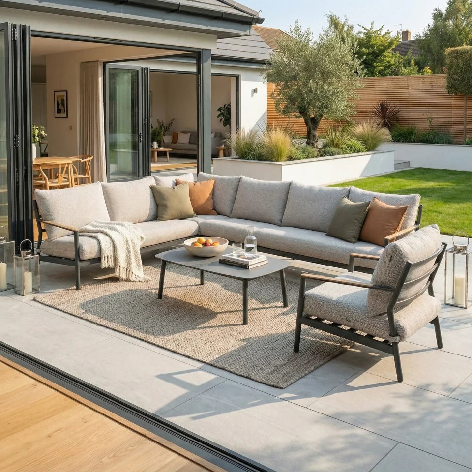 Monti Aluminium Wood Grande Corner Sofa Lounging Set in Graphite Grey