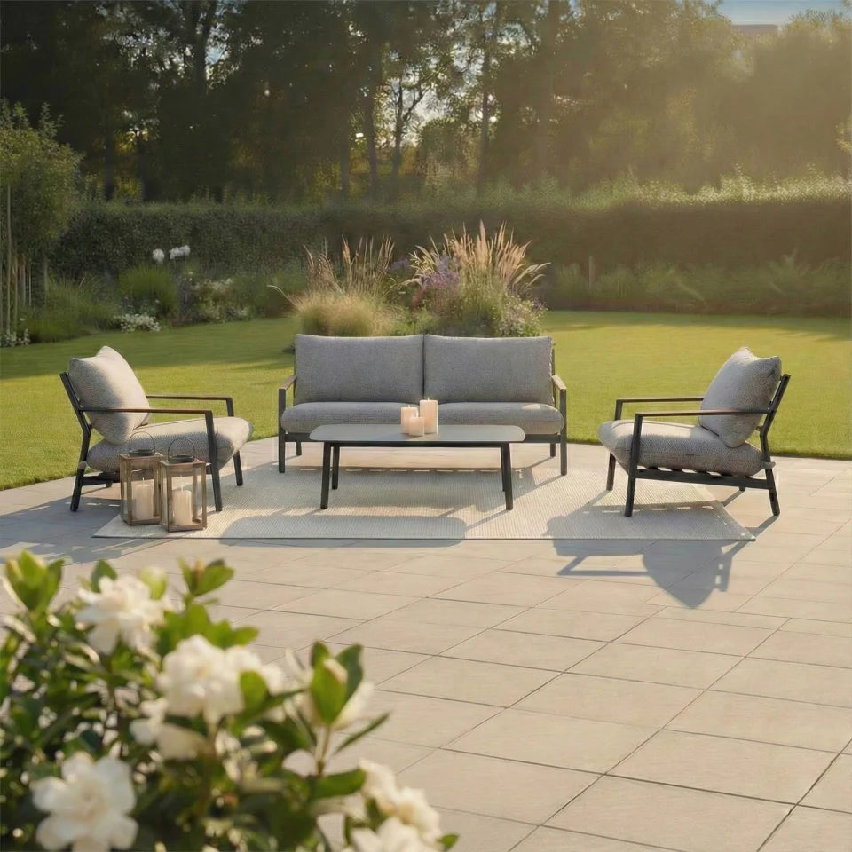 Monti Aluminium Wood 2 Seater Sofa Lounging Set in Graphite Grey
