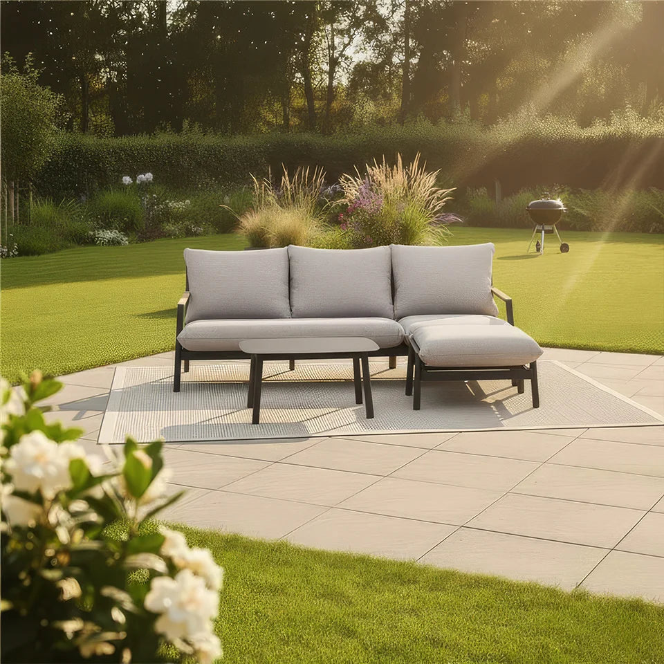 Monti Aluminium Wood 3 Seater Chaise Sofa Lounging Set in Graphite Grey